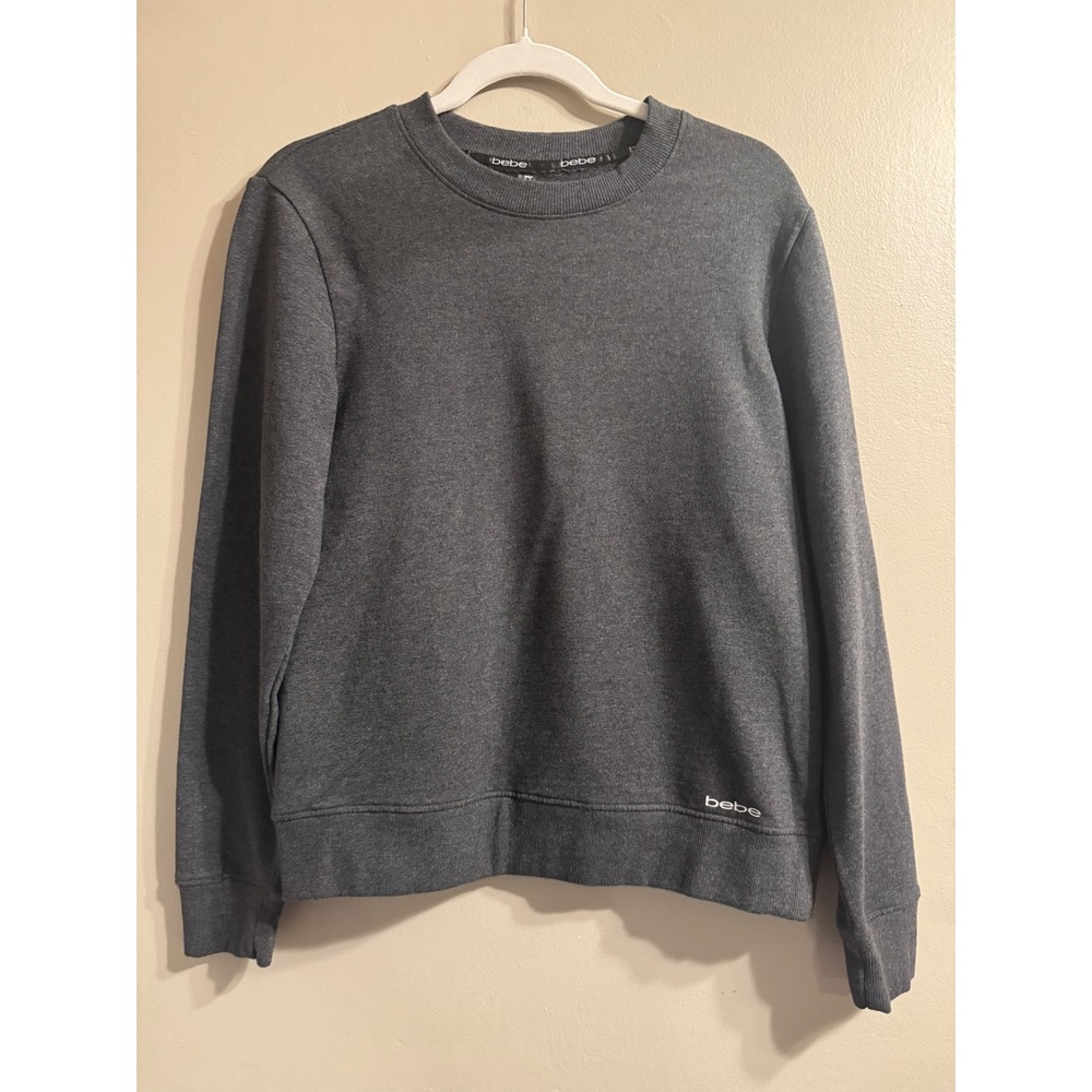 Bebe Womens Charcoal Gray Heather Crewneck Sweatshirt Logo Pullover XL